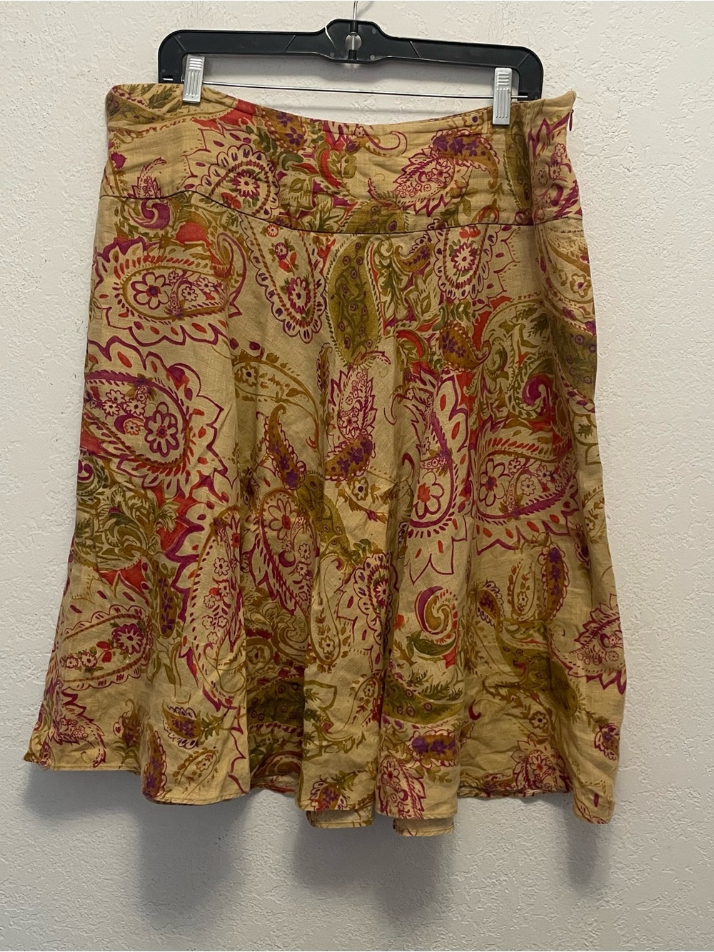 Vtg Lauren Ralph Lauren 14 Linen Paisley Skirt A Line Side Pockets Classic